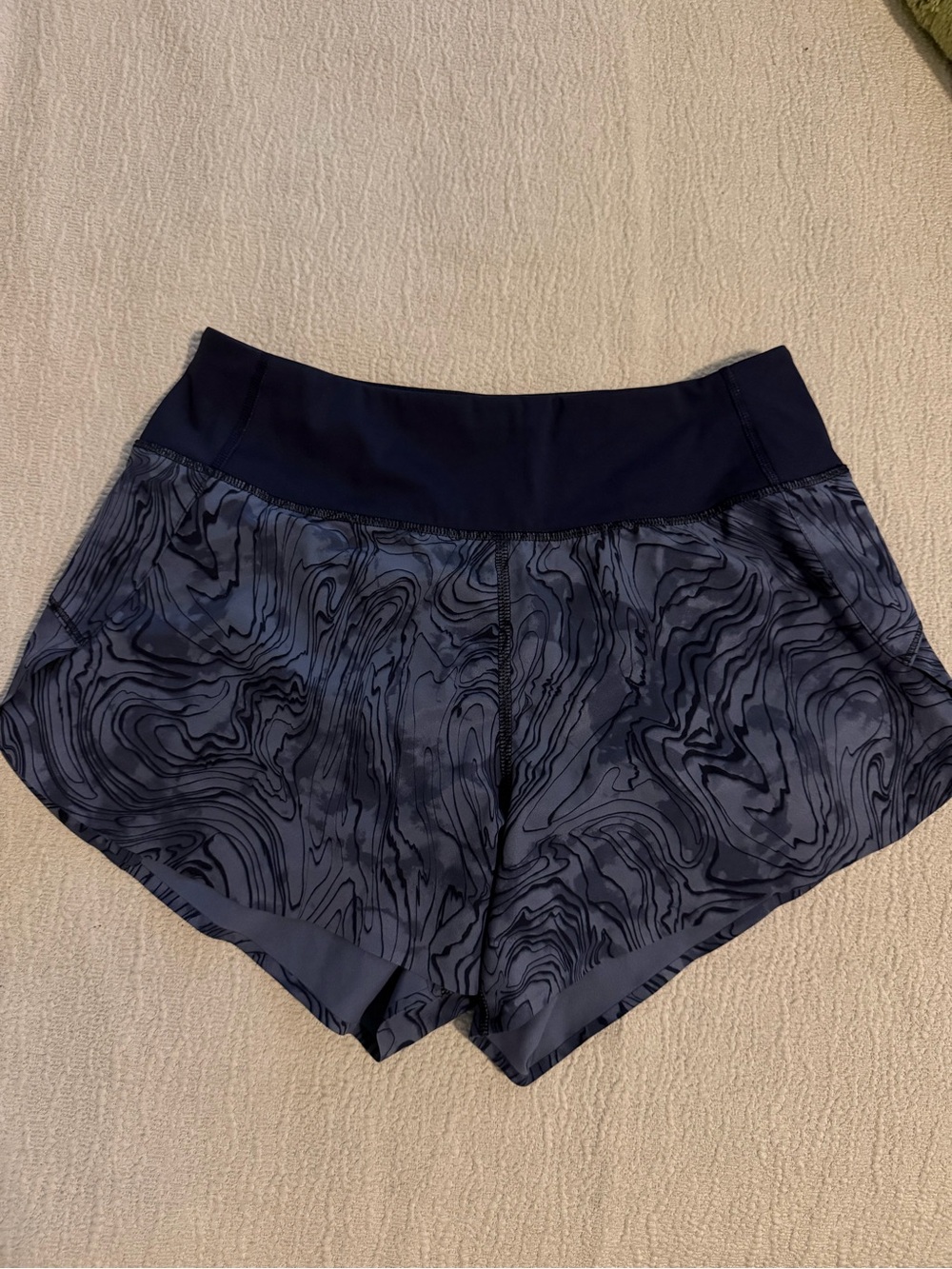 Athleta Navy Marble-Pattern Athletic Shorts